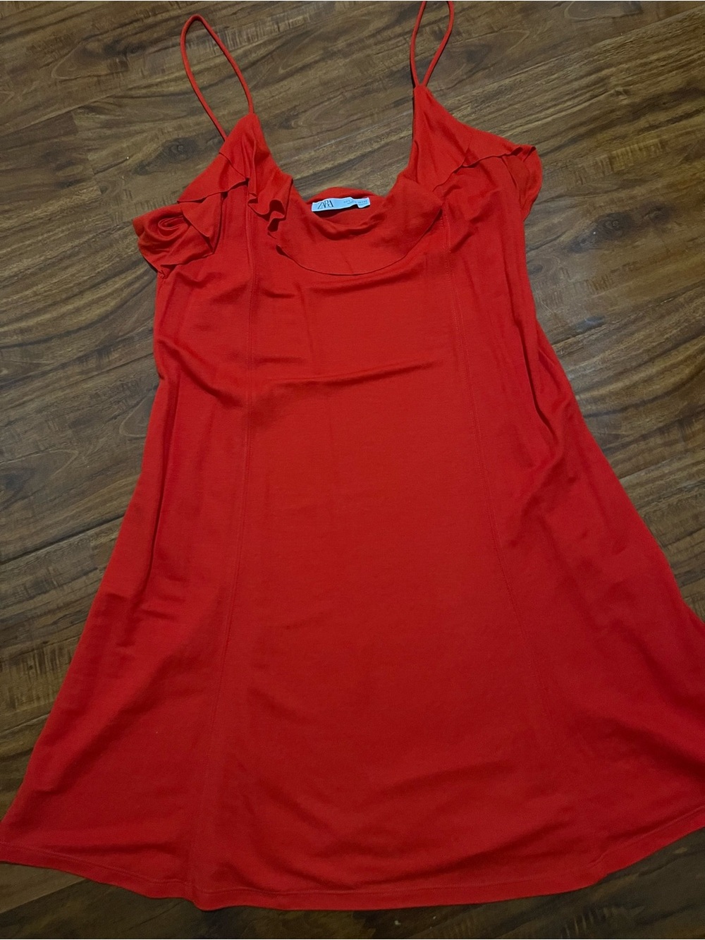 Zara Red Ruffle-Trim Spaghetti Strap Camisole